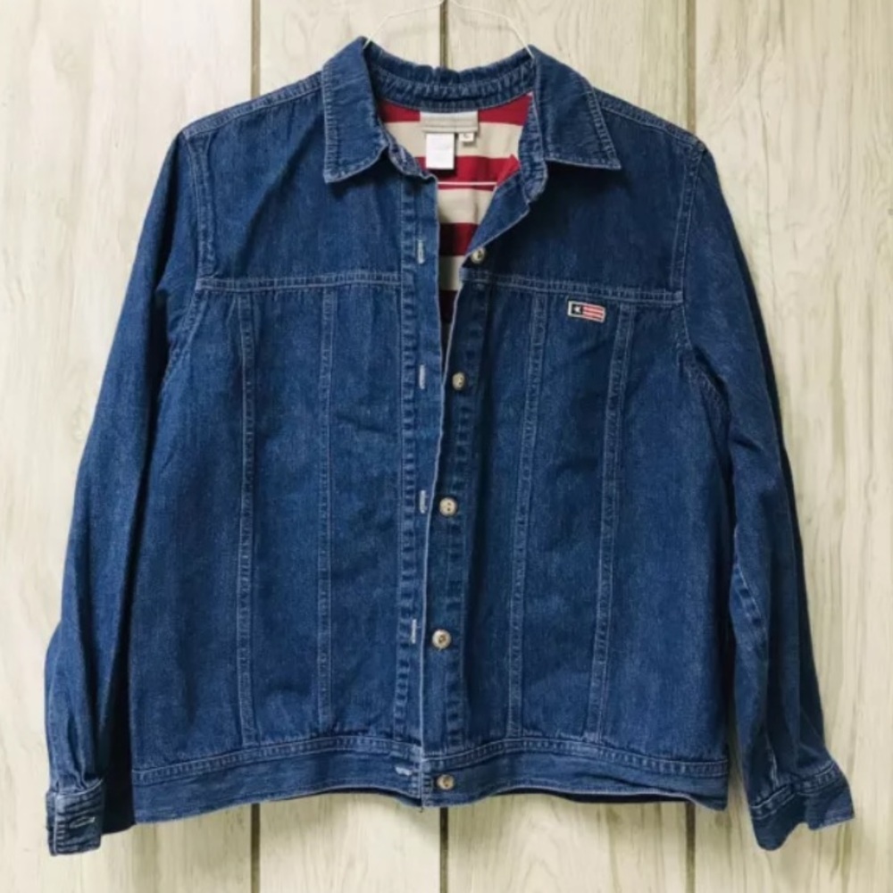 Coldwater Creek Women American Flag Lining   Jean Jacket Size Large